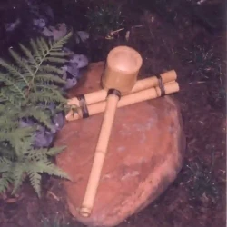 Traditional Japanese bamboo water ladle and rest